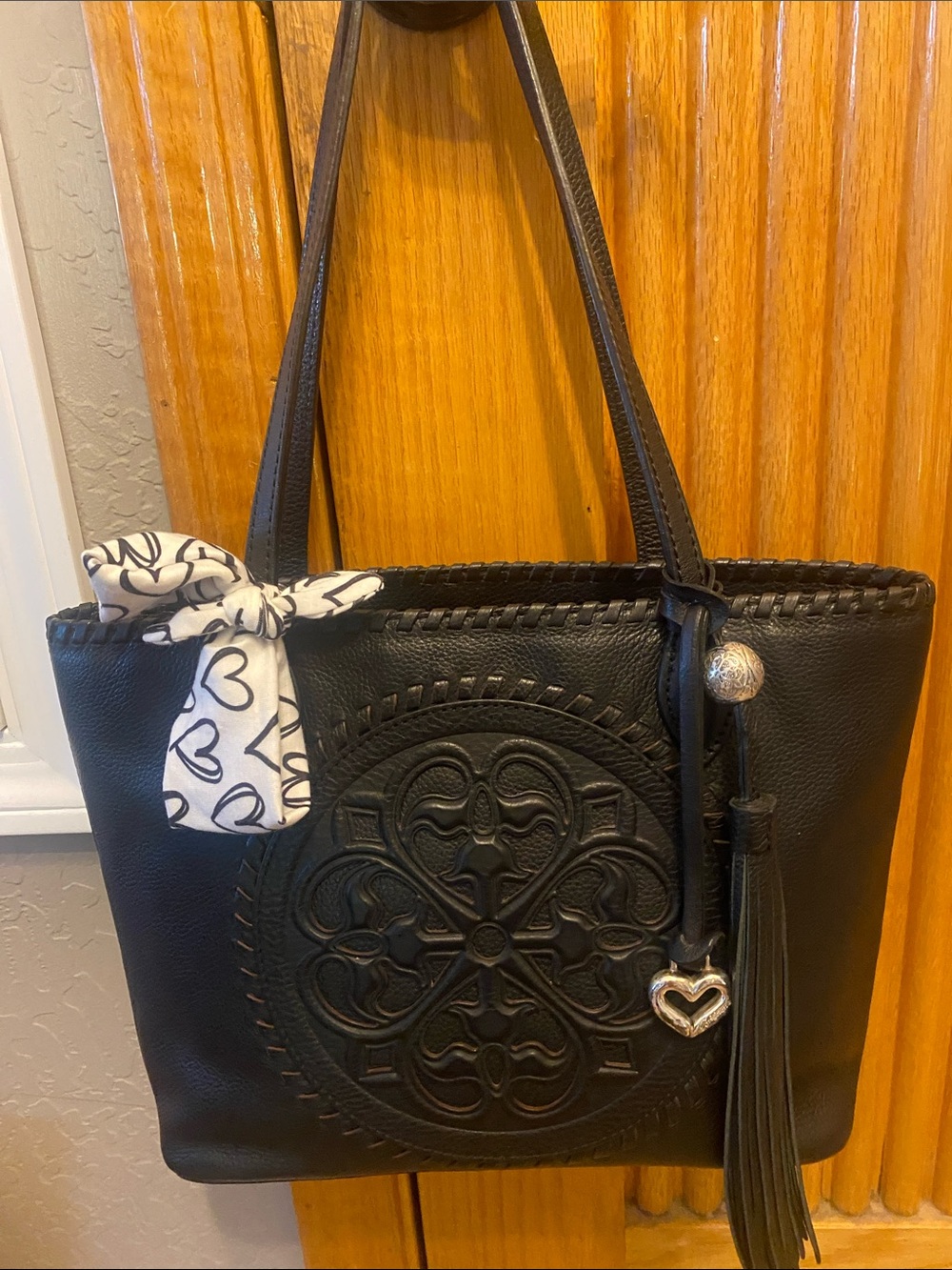 Brighton Ferrara Gabriella Medallion Tote in Black Pebble Leather Shoulder bag